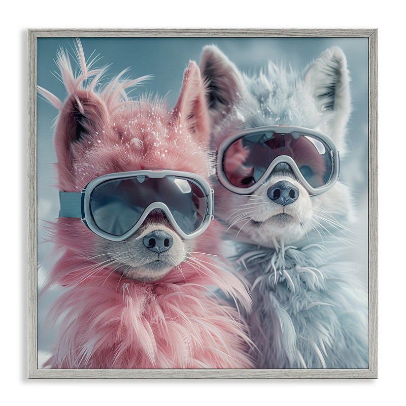 Foxes in Winter Goggles, art de la giclée encadrée par Lazar Studio, Estampe numérique Farmhouse, H 24 po x l 24 po