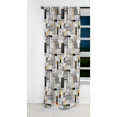 Concrete Grey Quadrants Pattern I - Abstract Curtain - Blackout Geometric Curtain - 1 Panels