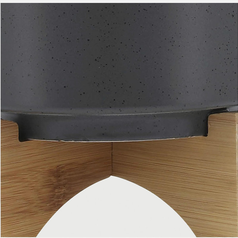 8" PLANTER W/ WOOD STAND, MATTE GRAY, 9" H x 8" W x 8" D