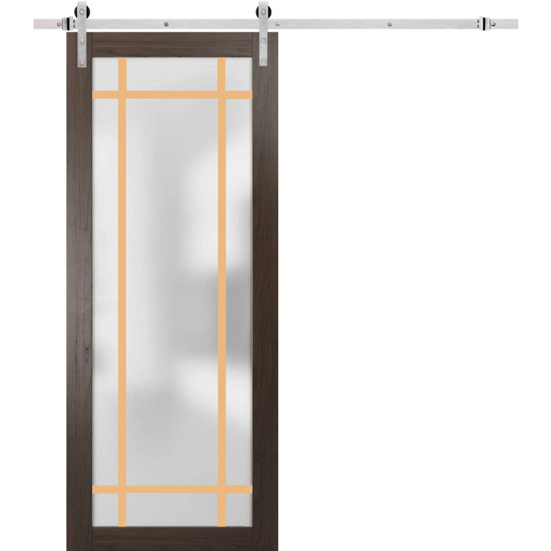 Porte de grange en bois manufacturé 2113, 30 po x 96 po, Cendre chocolat / chrome