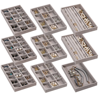 Jewelry Organizer Tray,Stackable Velvet Jewelry Trays,Drawer Inserts Earring Organizer For Women Jewelry Storage Display Case,Set Of 9(Grey)