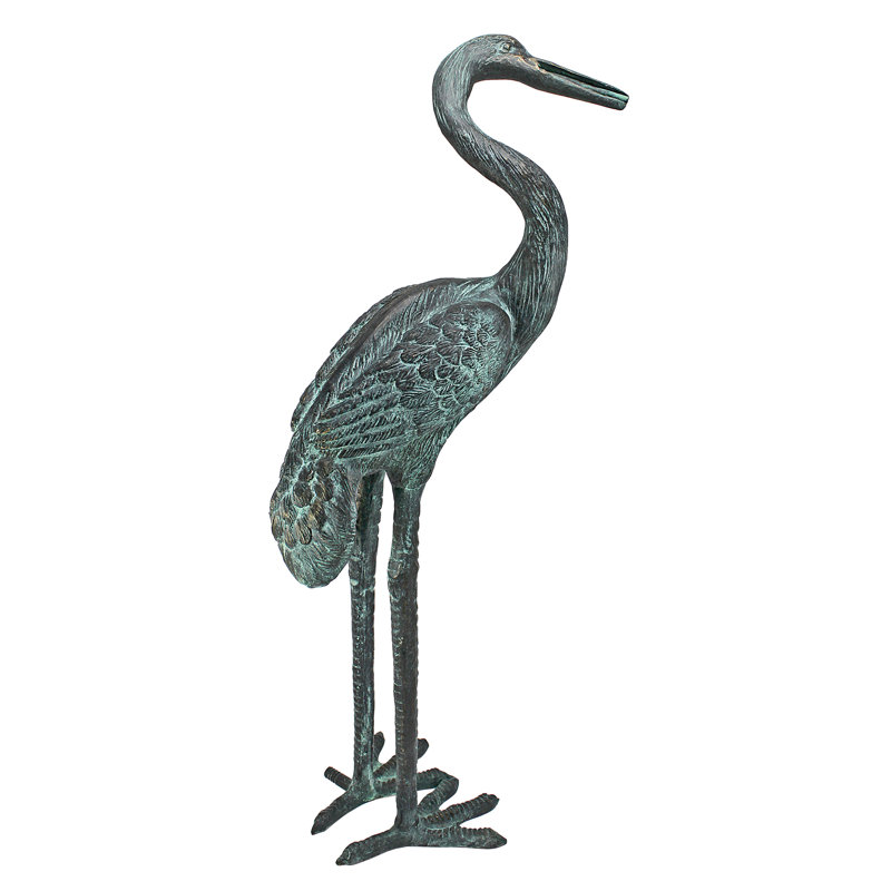 Crane Bronzes Animals Weather Resistant UV Resistant Metal Bronze Garden Statue, Medium