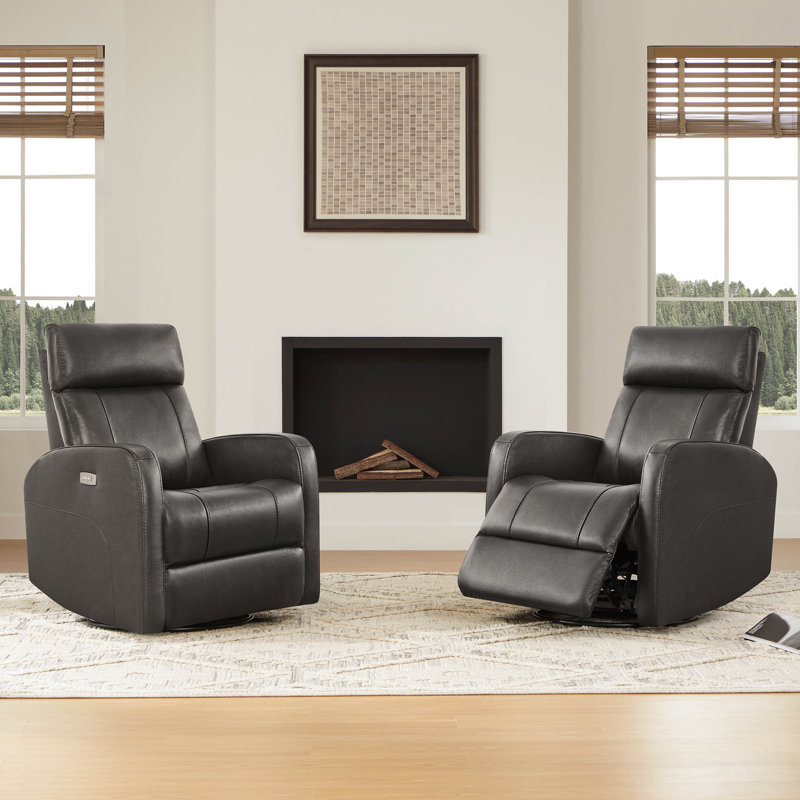 Fauteuil inclinable électrique pivotant en cuir véritable Corvin, Charcoal