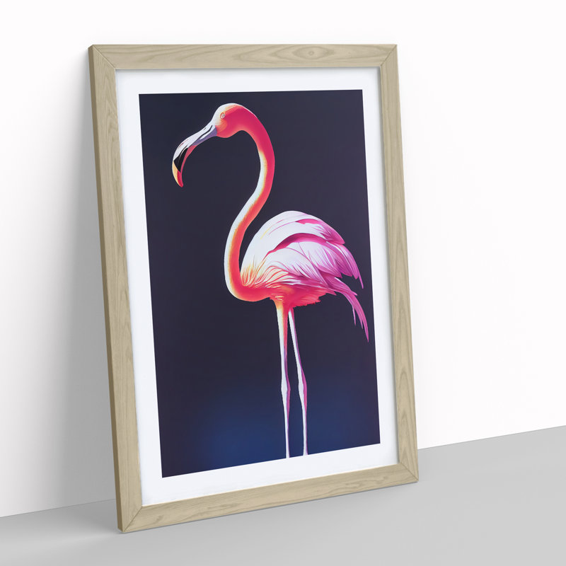Portrait Of A Flamingo - Single Picture Frame Print, 34cm H x 25cm W x 2cm D, Oak Framed
