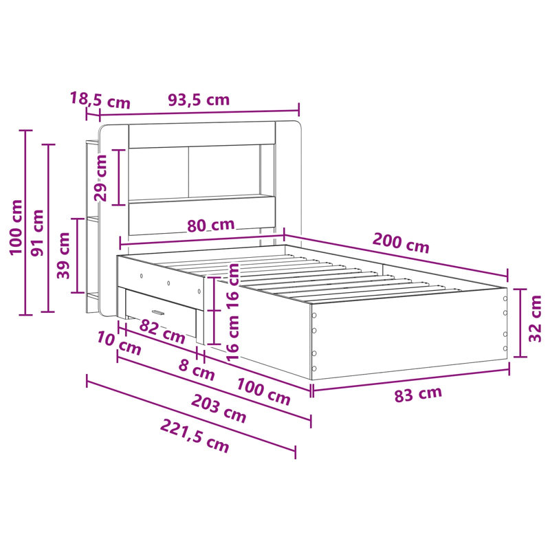 Bed, Old Wood, 80 x 200cm