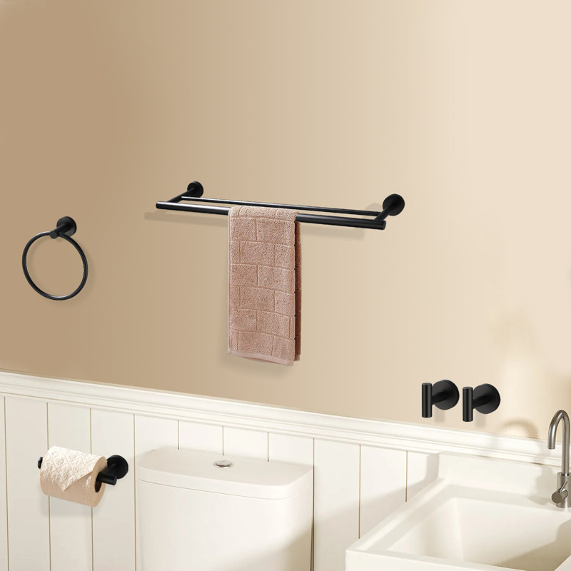 Ensemble de 5 serviettes à serviettes en aluminium avec quincaillerie de fixation, Noir mat