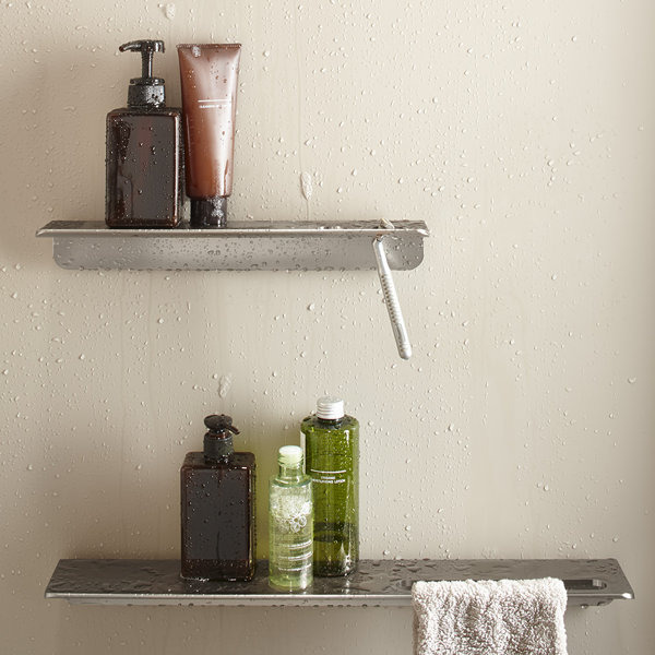 Wall Shelf Waterproof Self Adhesive ABS Strong Load Bearing Floating Shelf for Bathroom, Gray