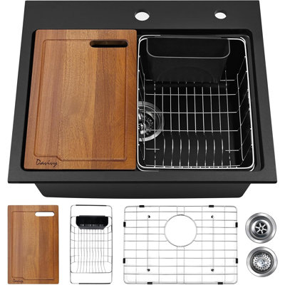 Évier de cuisine à double cuve à montage simple en granit 22 pouces avec accessoires Davivy