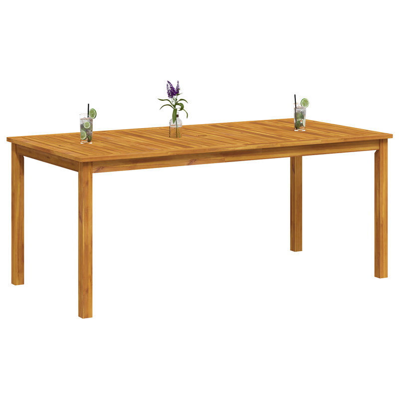 Outdoor Dining Table with Umbrella Hole Solid Acacia Wood, 29.5" H x 70.9" L x 35.4" W, Natural