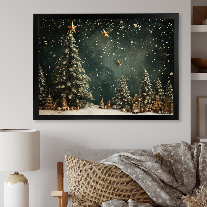 Décoration de sapin vert de Noël - Art mural sur toile de pin, H 30 po x l 40 po, Noir, Impression encadrée