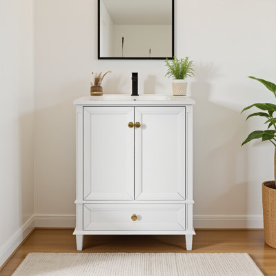 Meuble-lavabo 36 po Mid-Century avec capteur de mouvement et verre à motif, meuble-lavabo de ferme avec rangement, meuble-lavabo haut de gamme