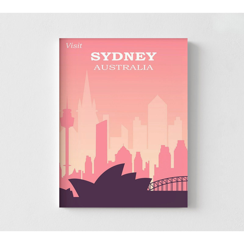 Affiche de voyage de Sydney, décor australien rose, très grande décoration murale de voyage moderne de Sydney, enseigne d'agence de voyage, impression de signe Sydney Sydney