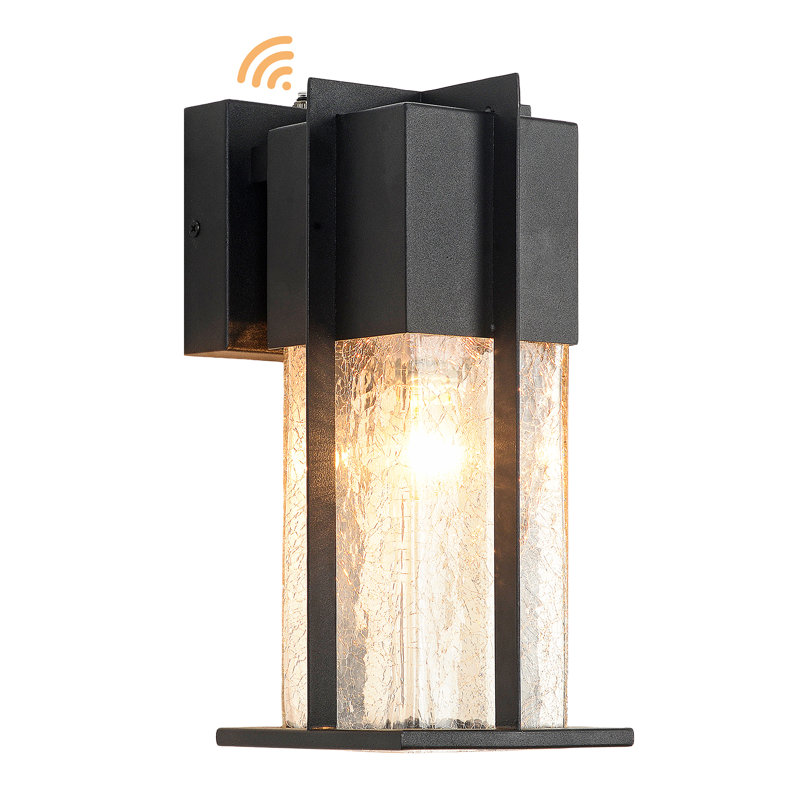 Dusk to Dawn Outdoor Wall Light,10.9'' Crackle Glass Exterior Light with Sensor for House, Garage,Porch., Dusk to Dawn Sensor