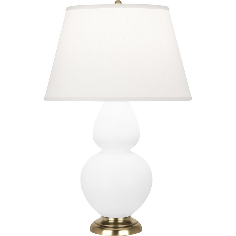 Double Gourd Table Lamp, White , Matte Steel Blue/Antique Brass
