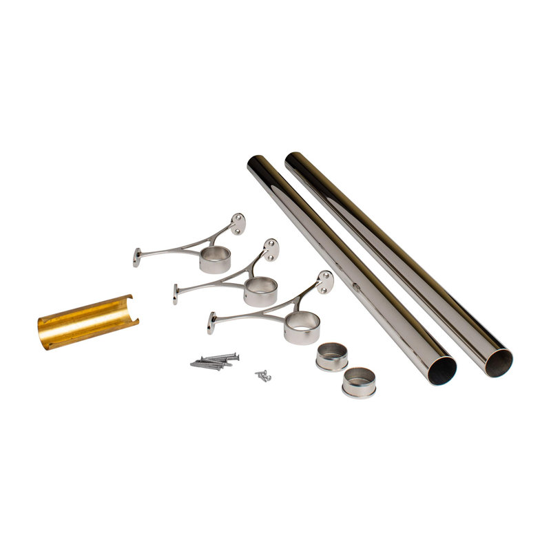 6' Bar Foot Rail Kit, Hardware and Tubing, Polished Stainless Steel