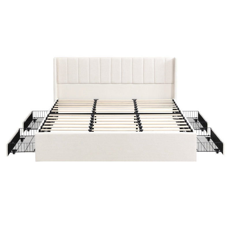 Large-Capacity Upholstered Storage Bed With Drawers,Beige,King