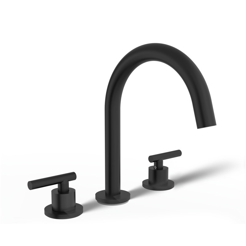 Obsidian High-Arc Widespread Bathroom Sink Faucet 2-Handle with Drain Assembly, Black