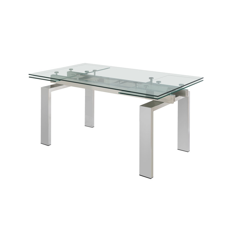 Azruddin Extendable Glass Top Metal Base Dining Table