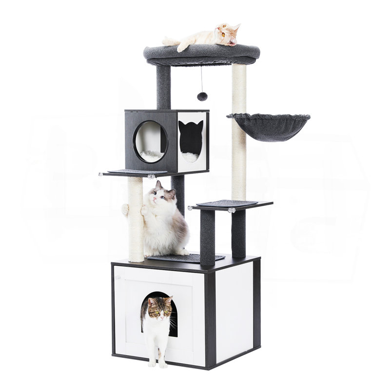 Tour à chat en bois beige Deluxe Condos, H 56,7 po x l 19,7 po x L 20,8 po, Gris foncé