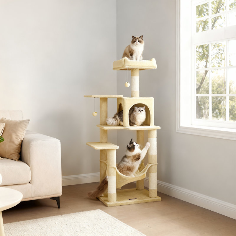 Maison pour chat à plusieurs niveaux, 57" H x 18" W x 22" D, Pink