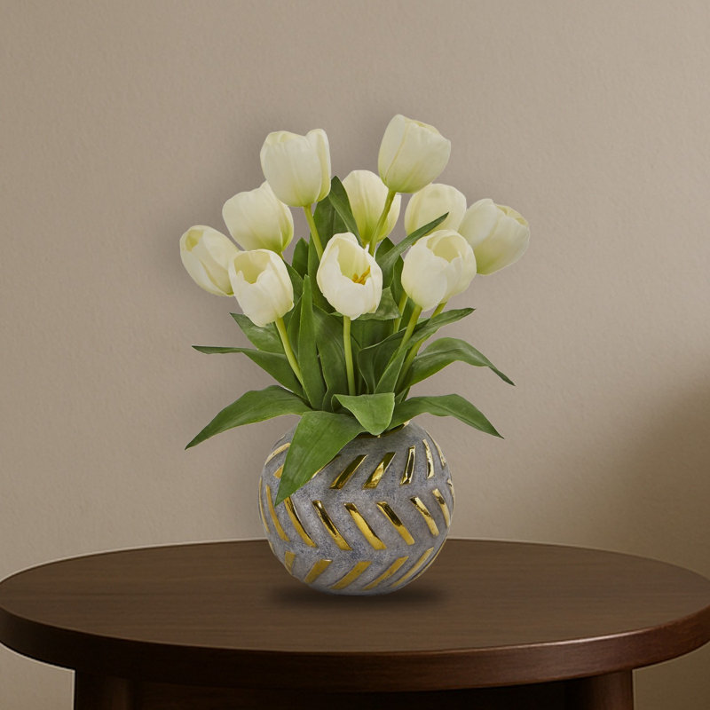 Tulip Artificial Arrangement in Decorative Vase