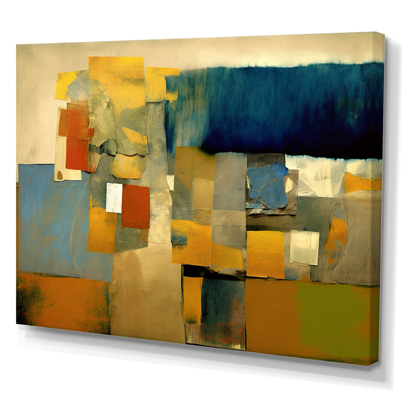 Lever de soleil sur la ville rétro cubiste Colourfields I - paysage abstrait, Toile tendue, H 34 po x l 44 po x P 1,5 po