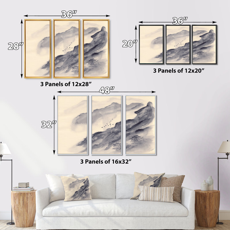 3 pièces, cadre flottant, impression sur toile, Cadre doré, L 36 po x H 20 po