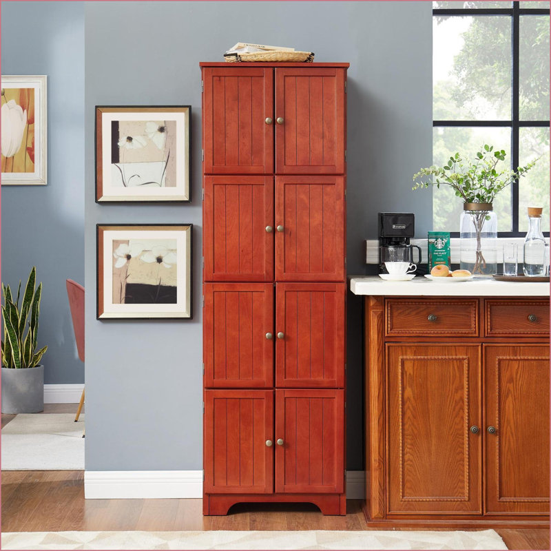 Cabinets 72.4" Tall Storage Cabinet with 8 Doors &amp; 4 Shelves, Cherry | Traditional Style | MDF Construction, Cherry