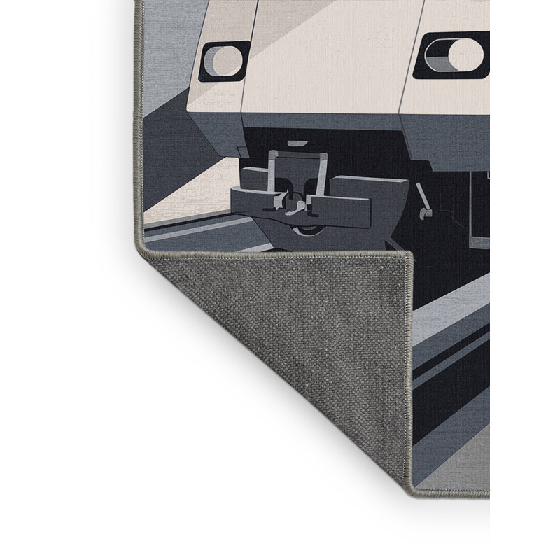 Tapis gris et moelleux doux et moelleux à motif métro train moderne Eberly, 6 X 9