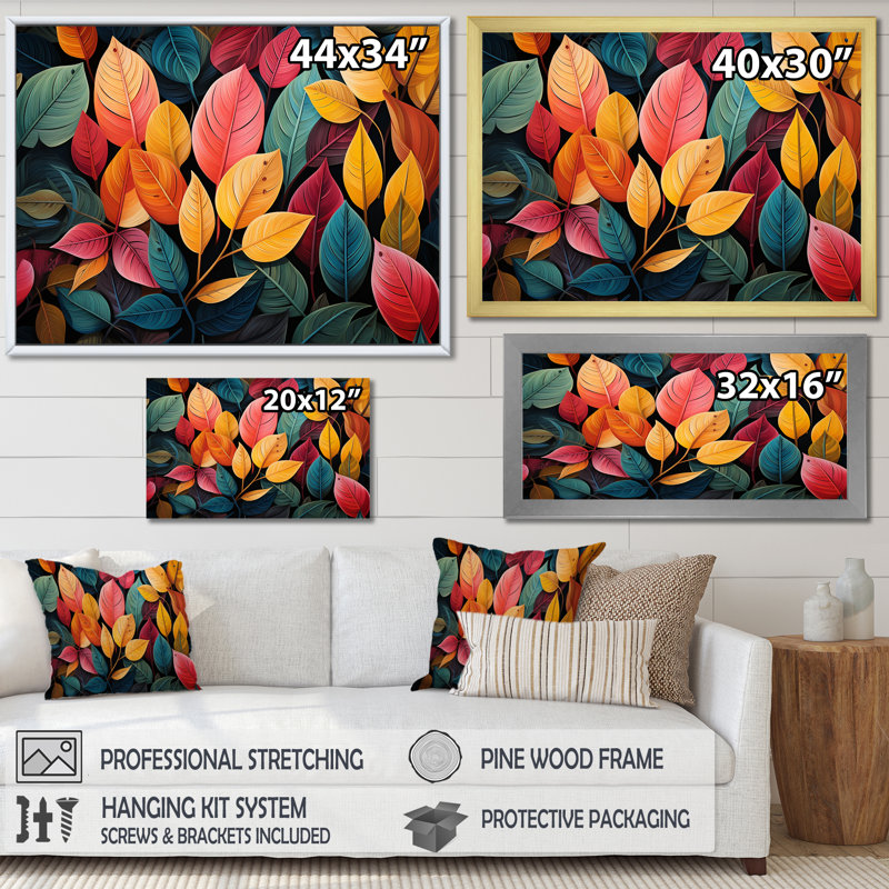 «Abstract Leaves Wilderness Collage», reproduction sur toile, Cadre simple argenté, H 12 po x l 20 po x P 1 po