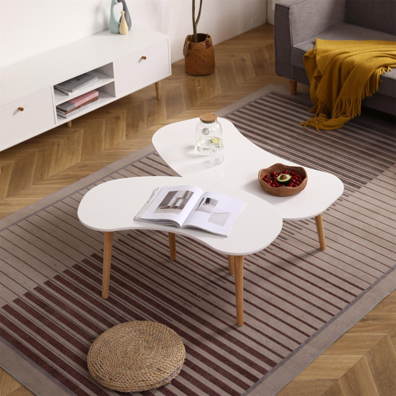 Table basse en forme de noix avec pieds en bois massif 43 po x 21 po