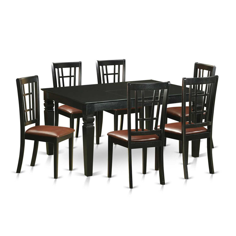 Beesley Solid Wood Top Four Leg Dining Set, 7 Pieces: 1 Table, 6 Chairs, Black, 30'' H X 60'' W X 42'' D