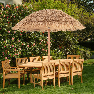6.5ft Tiki Beach Umbrella With Base Hawaiian Style Pp Grass With Tilt Adjustment 8 Ribs Thatched With Carry Bag For Garden & Pool