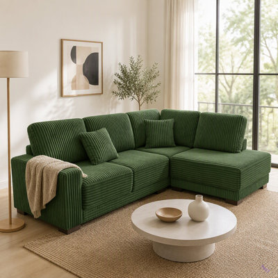 93" Sectional Sofa, L Shaped Sofa Couch With Reversible Chaise Lounge, Upholstered Soft Corduroy Couch For Living Room, Apartment