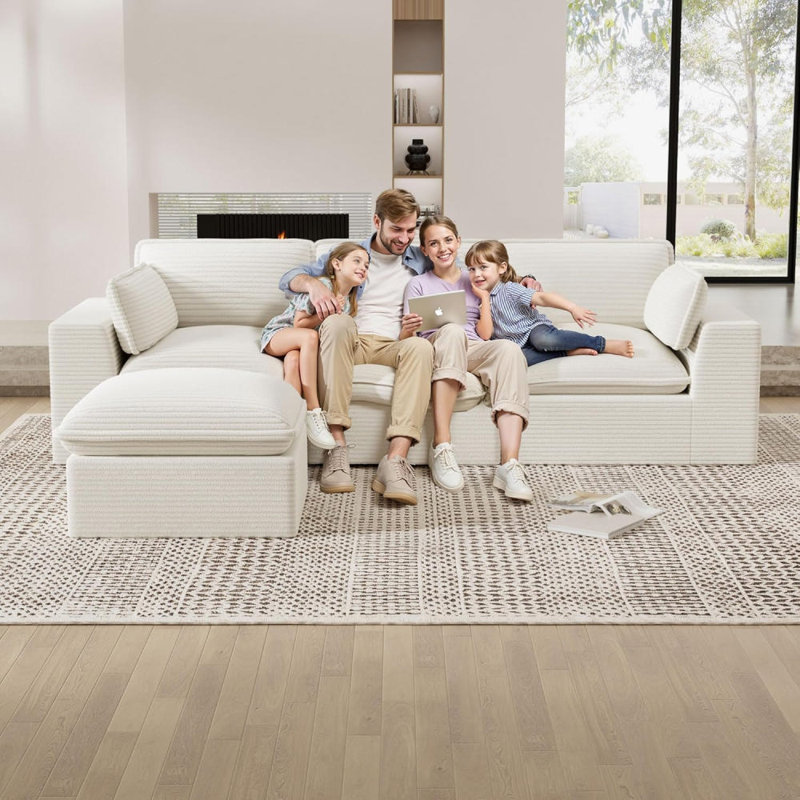 Canapé modulaire de 110 po, canapé convertible en forme de L avec repose-pieds, tissu de velours côtelé doux pour le salon