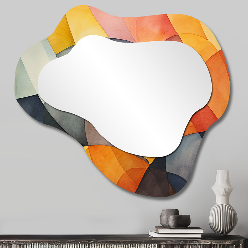 Geometric Soft Colours Tiles II - Abstract Geometric Asymmetrical Modern Large Wall Mirror, 25" x 28"