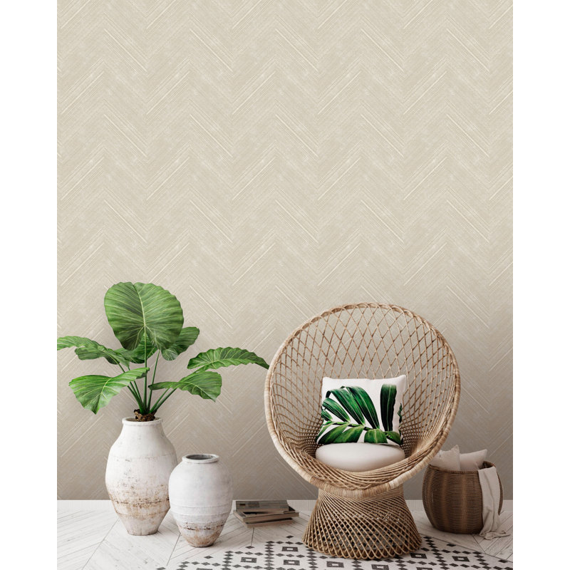 Fallis Harringtone Linen Effect Herringbone 10.05m x 53cm Textured Matte Wallpaper Roll, Beige