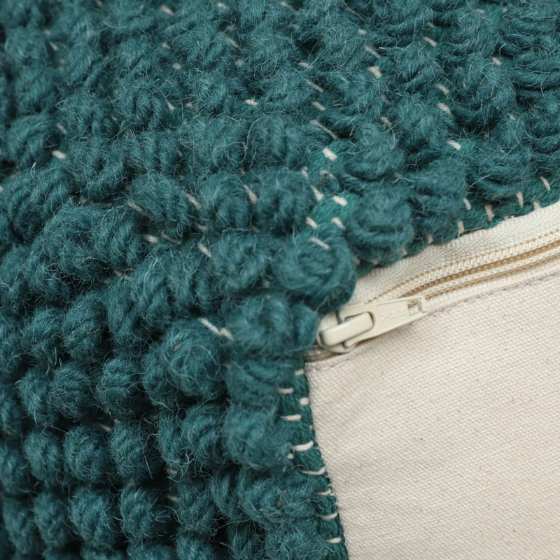 Hardt Upholstered Pouf, Teal Wool