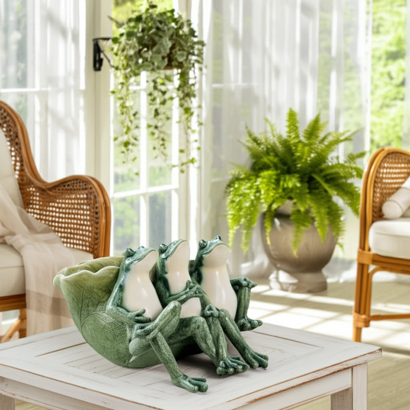 Statue de jardinière en résine en forme de grenouille avec pot décoratif en polyrésine pour la maison ou le patio - Design animal fantaisiste pour décoration de jardin ou tablette d'entrée - vert