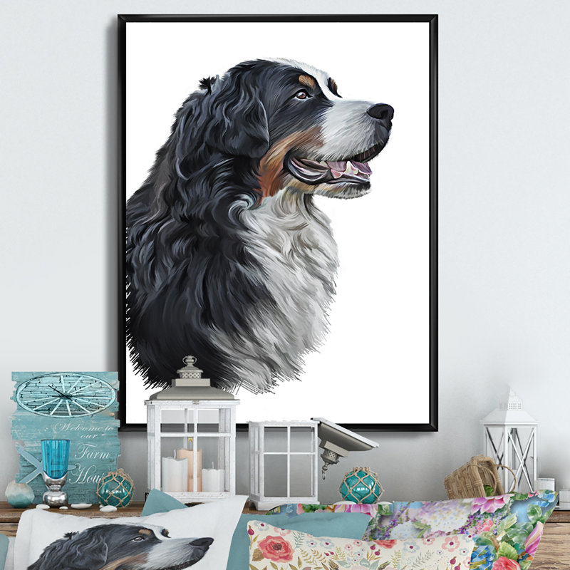 Dessin d'un bouvier bernois - sur, H 20 po x l 12 po x P 1 po, Toile avec cadre flottant noir