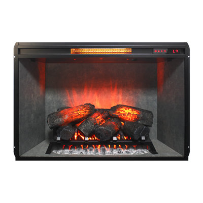 Foyer électrique infrarouge encastré de 84 cm (33 pouces), fini noir antique, panneau tactile à flamme 3D réaliste à quatre couleurs et télécommande. Sans conduit d'évacuation, idéal pour la décoration et le chauffage de votre pièce de vie principale.
