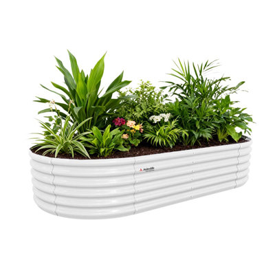 Boîte à fleurs surélevée ovale en métal blanc