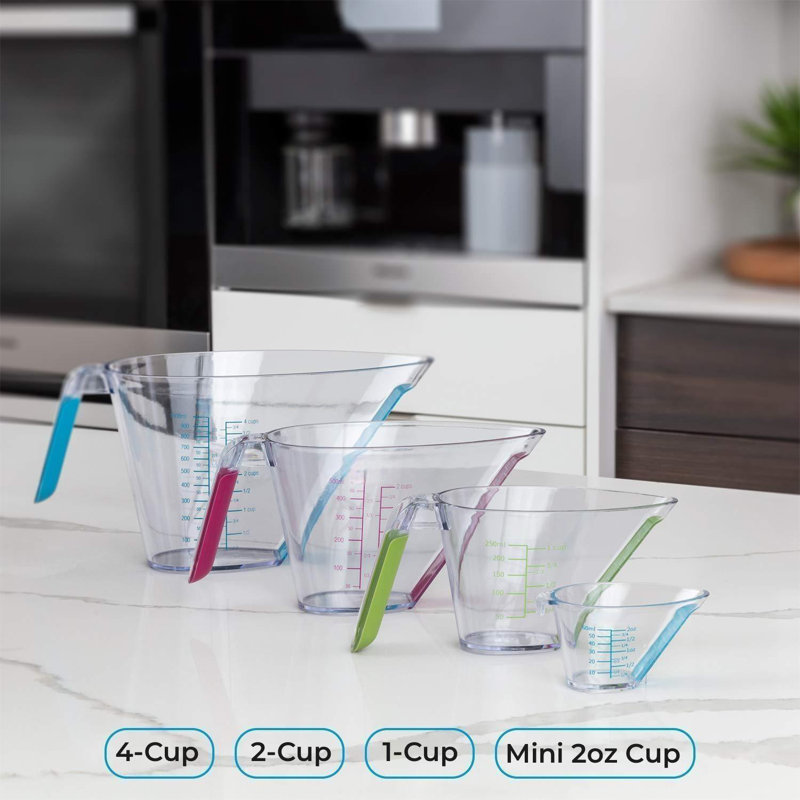 4-Piece Angled Clear Plastic Liquid Measuring Cups Set