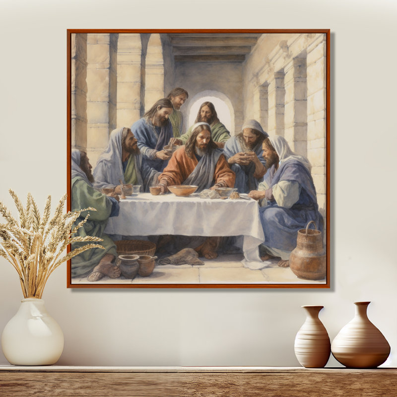 La Cène, impression sur toile, H 24 po x l 24 po x P 1 po, Cadre flottant brun