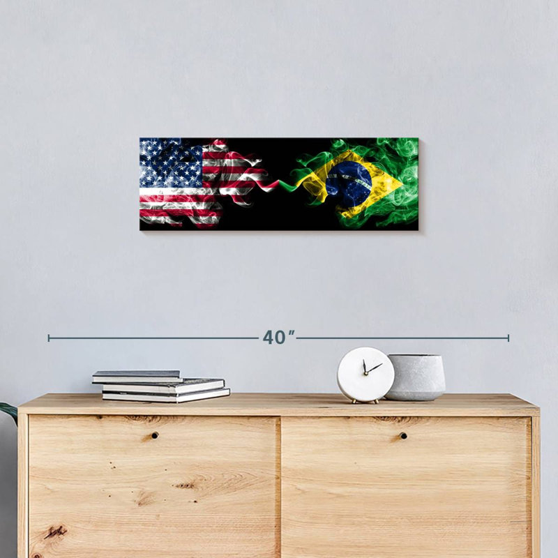 «Smoky USA», drapeaux du Brésil sur toile, H 8 po x l 24 po x P 1 po