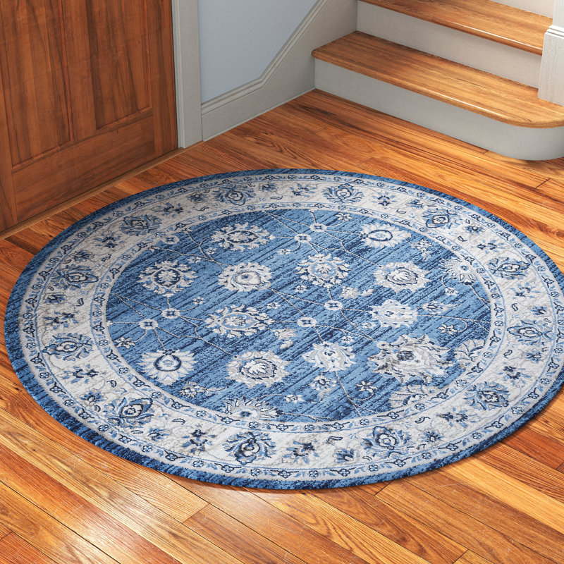 Tapis persan moderne bleu / ivoire Fenley, Rond 6 pi 7 po