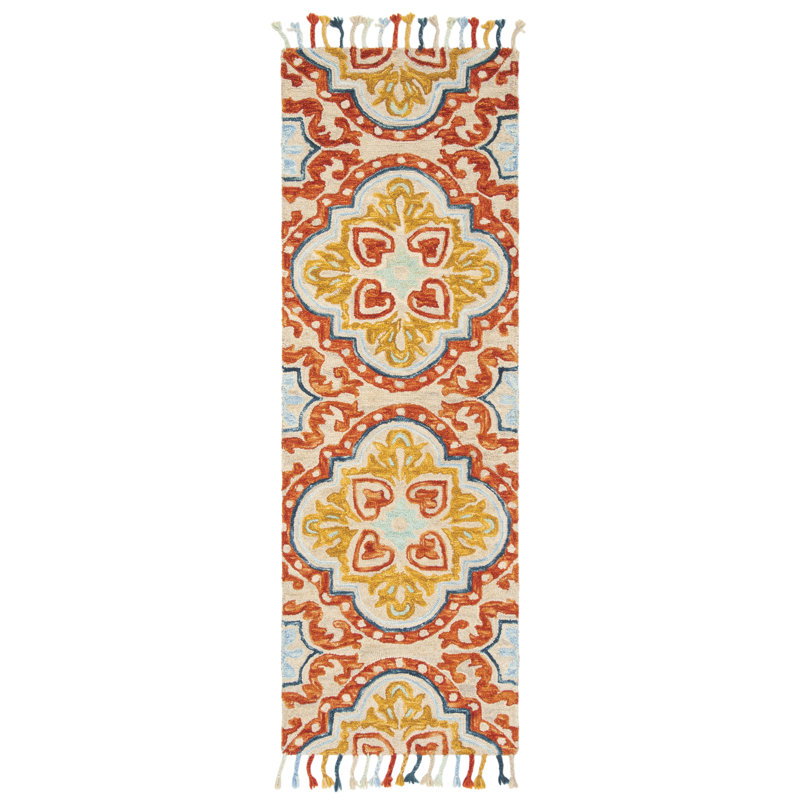 Tapis floral en laine touffeté à la main Vahakn, Tapis de couloir 2 pi 3 po x 7 pi