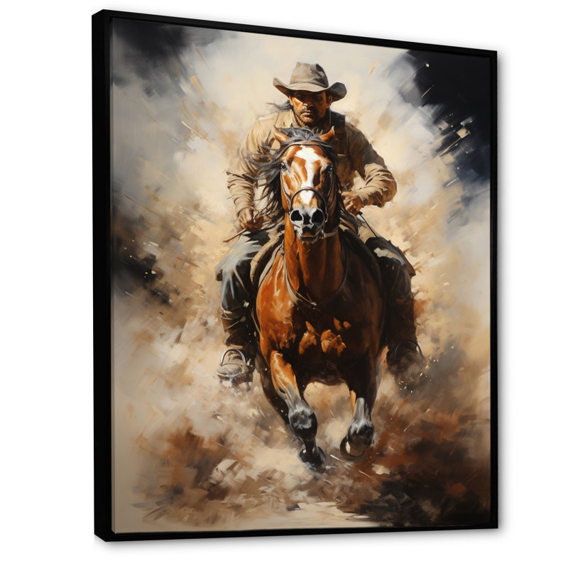 Cowboy Prairie Wind II - Animals Canvas Print, 40" H x 30" W x 1.5" D, Black Floater Framed