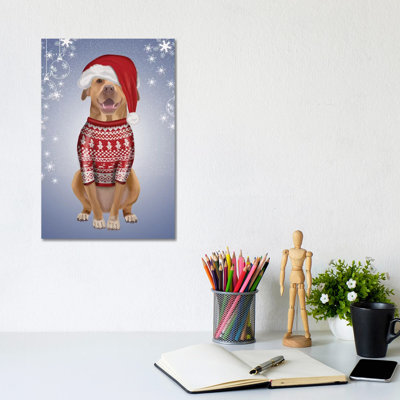 Pitbull in Christmas Sweater par Fab Funky - impression sur toile tendue