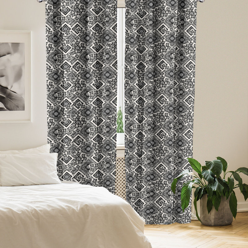 Rideaux 4 panneaux Ambesonne, style brosse à encre argyle pâle coquille d'œuf noir 72277, L 56 po x L 95 po